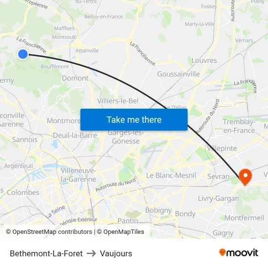 Bethemont-La-Foret to Vaujours map