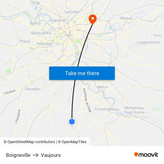 Boigneville to Vaujours map