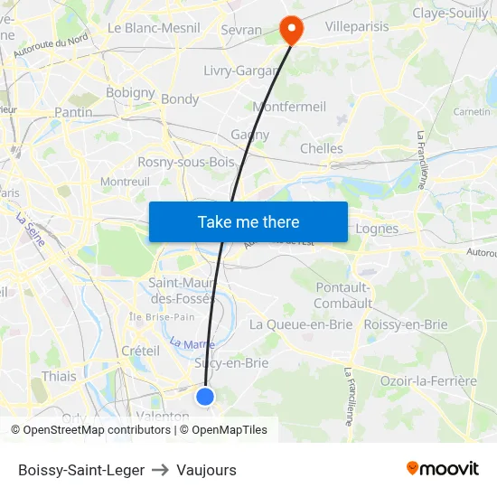 Boissy-Saint-Leger to Vaujours map