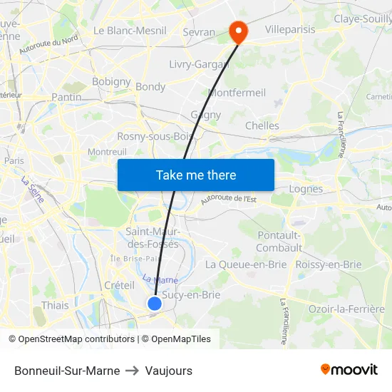 Bonneuil-Sur-Marne to Vaujours map