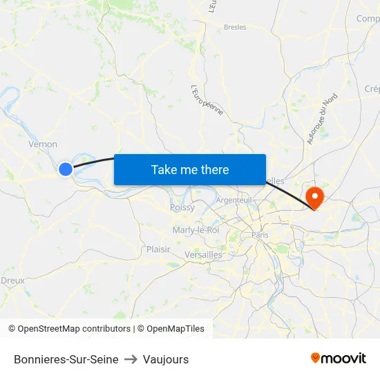 Bonnieres-Sur-Seine to Vaujours map