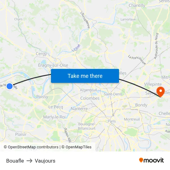 Bouafle to Vaujours map