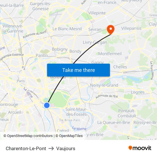 Charenton-Le-Pont to Vaujours map