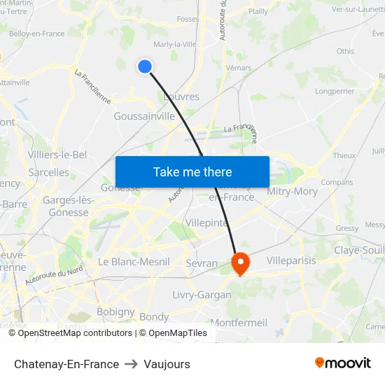 Chatenay-En-France to Vaujours map