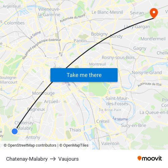 Chatenay-Malabry to Vaujours map