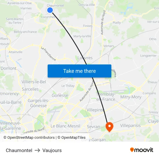 Chaumontel to Vaujours map