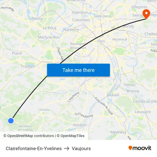 Clairefontaine-En-Yvelines to Vaujours map