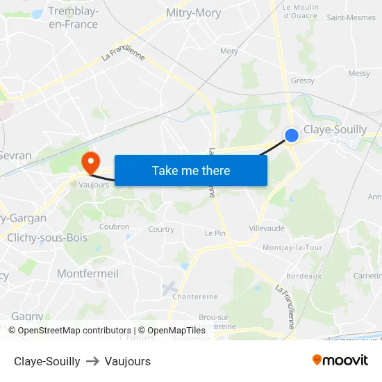 Claye-Souilly to Vaujours map