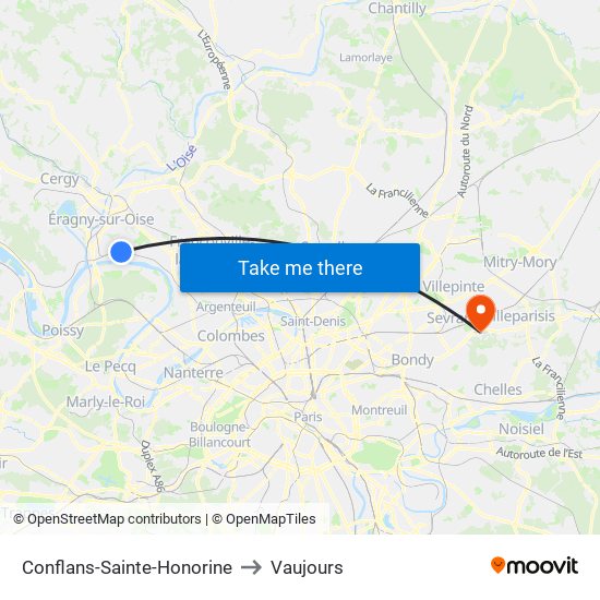 Conflans-Sainte-Honorine to Vaujours map
