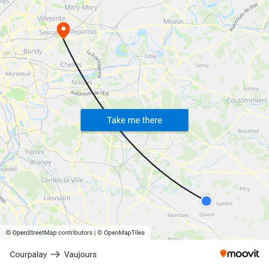 Courpalay to Vaujours map