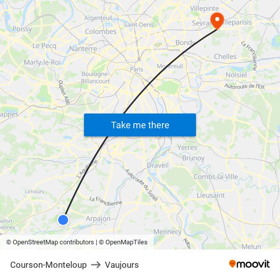 Courson-Monteloup to Vaujours map