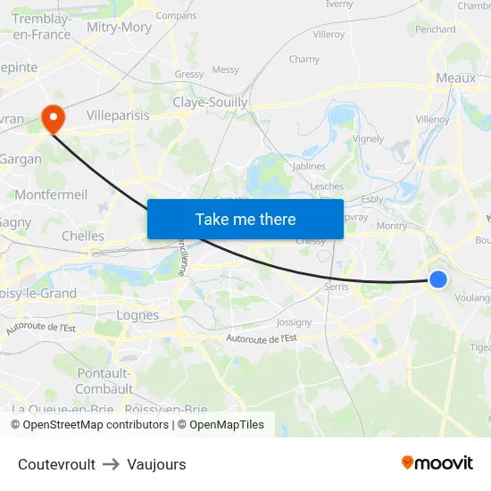 Coutevroult to Vaujours map