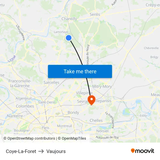 Coye-La-Foret to Vaujours map