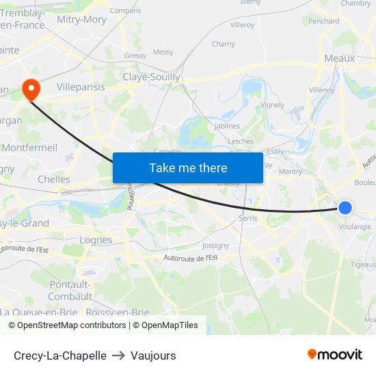 Crecy-La-Chapelle to Vaujours map