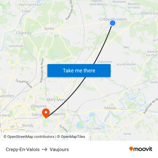 Crepy-En-Valois to Vaujours map
