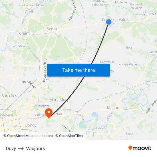Duvy to Vaujours map