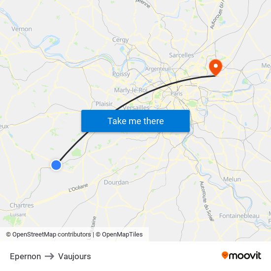 Epernon to Vaujours map