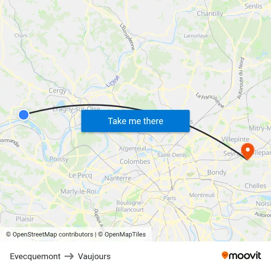 Evecquemont to Vaujours map