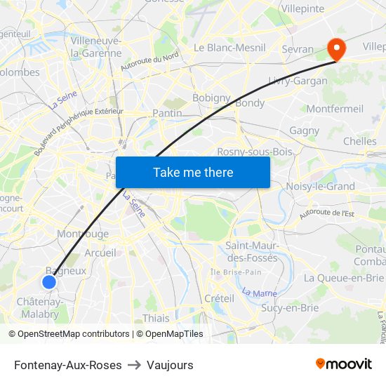 Fontenay-Aux-Roses to Vaujours map