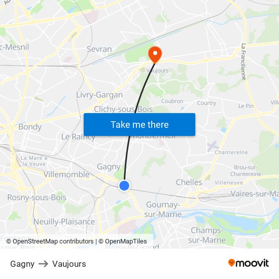 Gagny to Vaujours map
