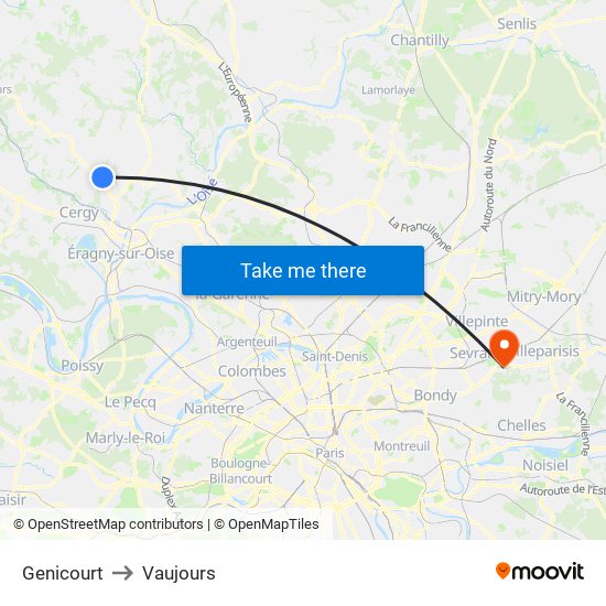 Genicourt to Vaujours map