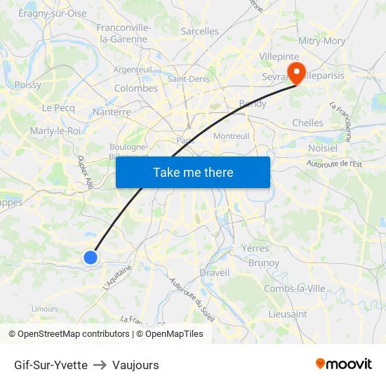 Gif-Sur-Yvette to Vaujours map