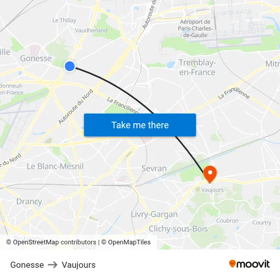 Gonesse to Vaujours map