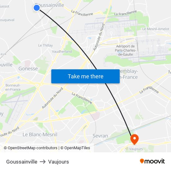 Goussainville to Vaujours map
