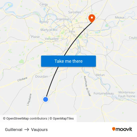 Guillerval to Vaujours map