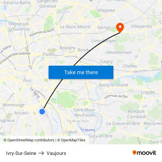 Ivry-Sur-Seine to Vaujours map