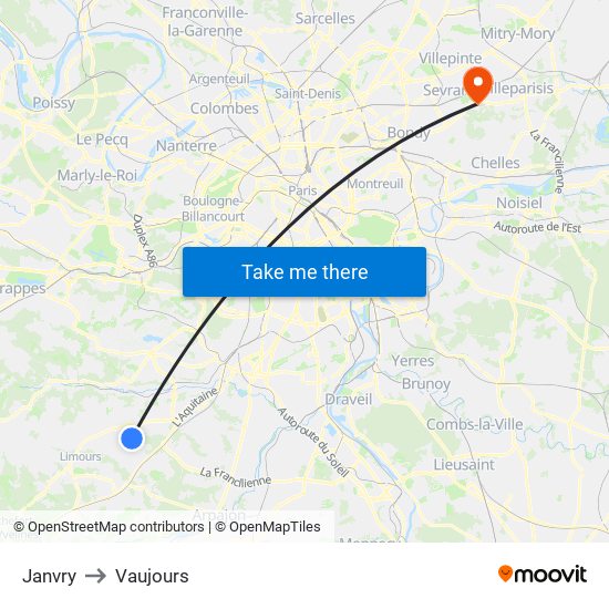 Janvry to Vaujours map