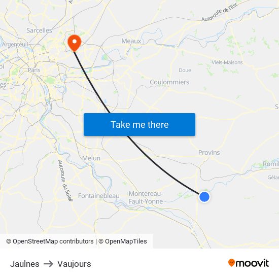 Jaulnes to Vaujours map