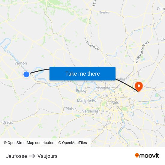 Jeufosse to Vaujours map