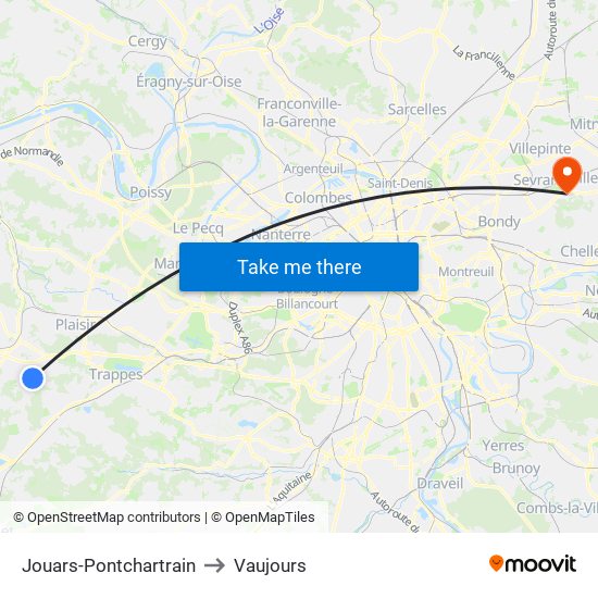 Jouars-Pontchartrain to Vaujours map