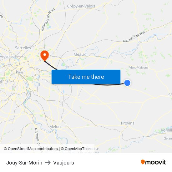 Jouy-Sur-Morin to Vaujours map