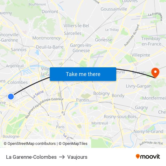 La Garenne-Colombes to Vaujours map
