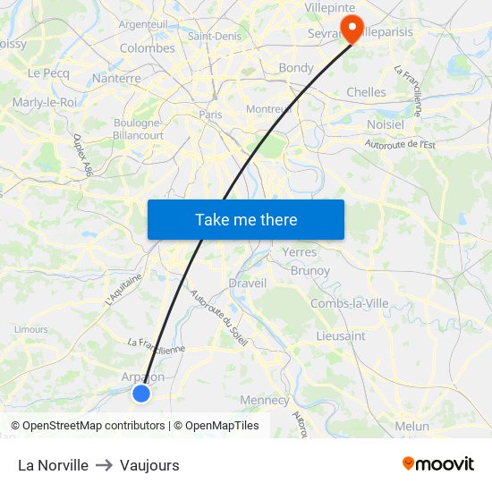 La Norville to Vaujours map