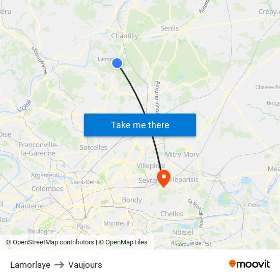 Lamorlaye to Vaujours map