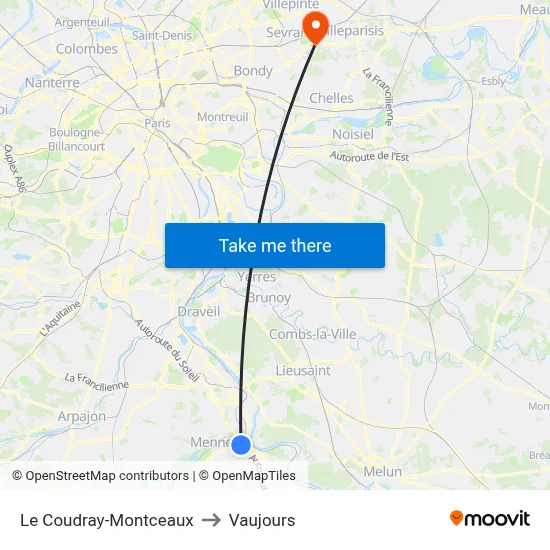 Le Coudray-Montceaux to Vaujours map