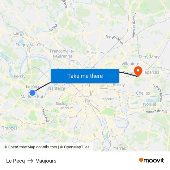 Le Pecq to Vaujours map