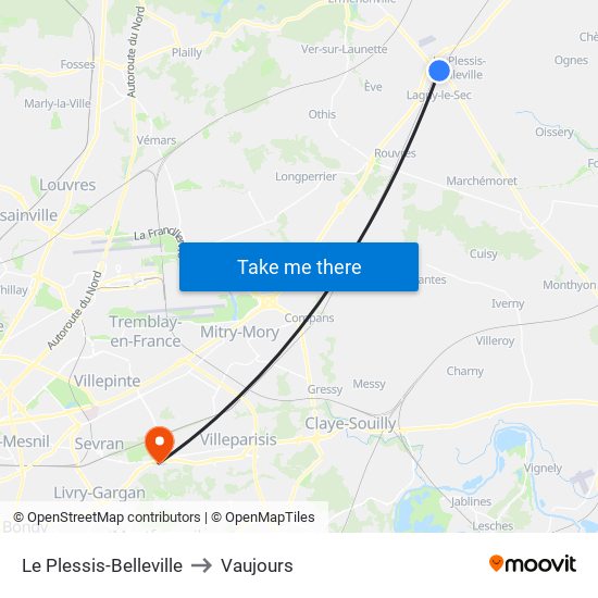 Le Plessis-Belleville to Vaujours map