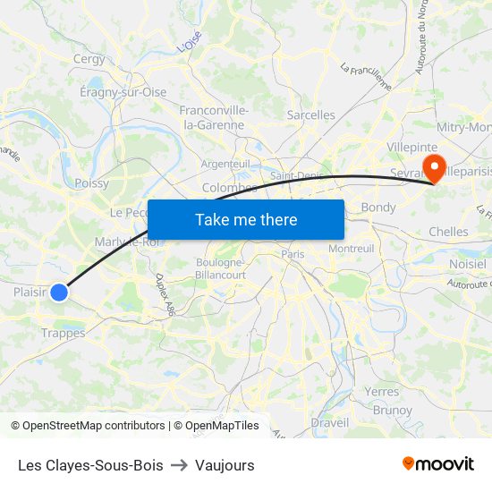 Les Clayes-Sous-Bois to Vaujours map