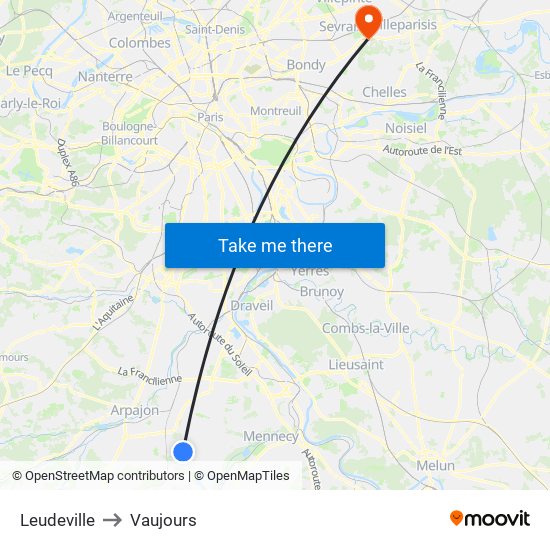 Leudeville to Vaujours map