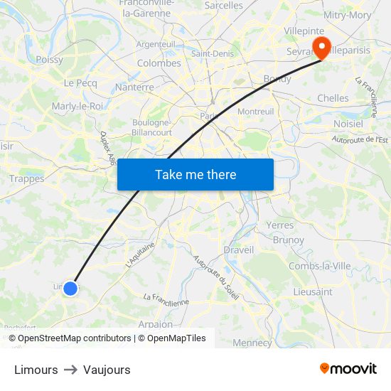 Limours to Vaujours map