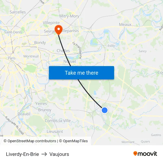 Liverdy-En-Brie to Vaujours map