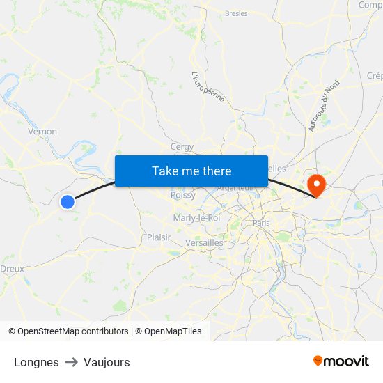 Longnes to Vaujours map