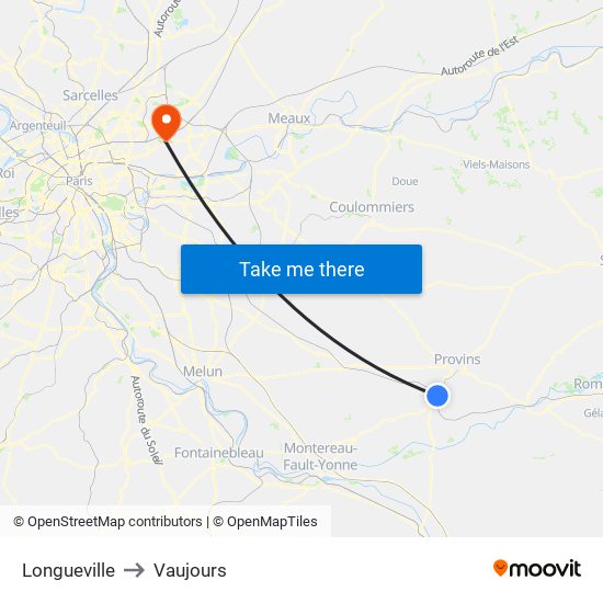 Longueville to Vaujours map