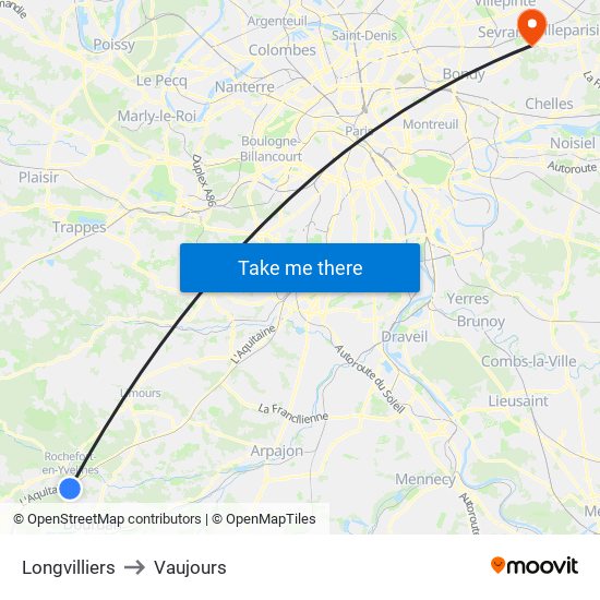 Longvilliers to Vaujours map
