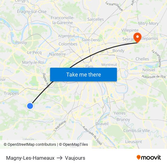 Magny-Les-Hameaux to Vaujours map