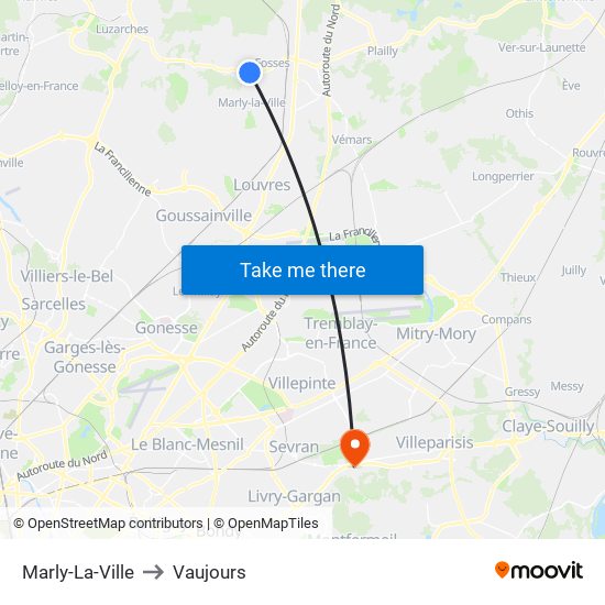 Marly-La-Ville to Vaujours map